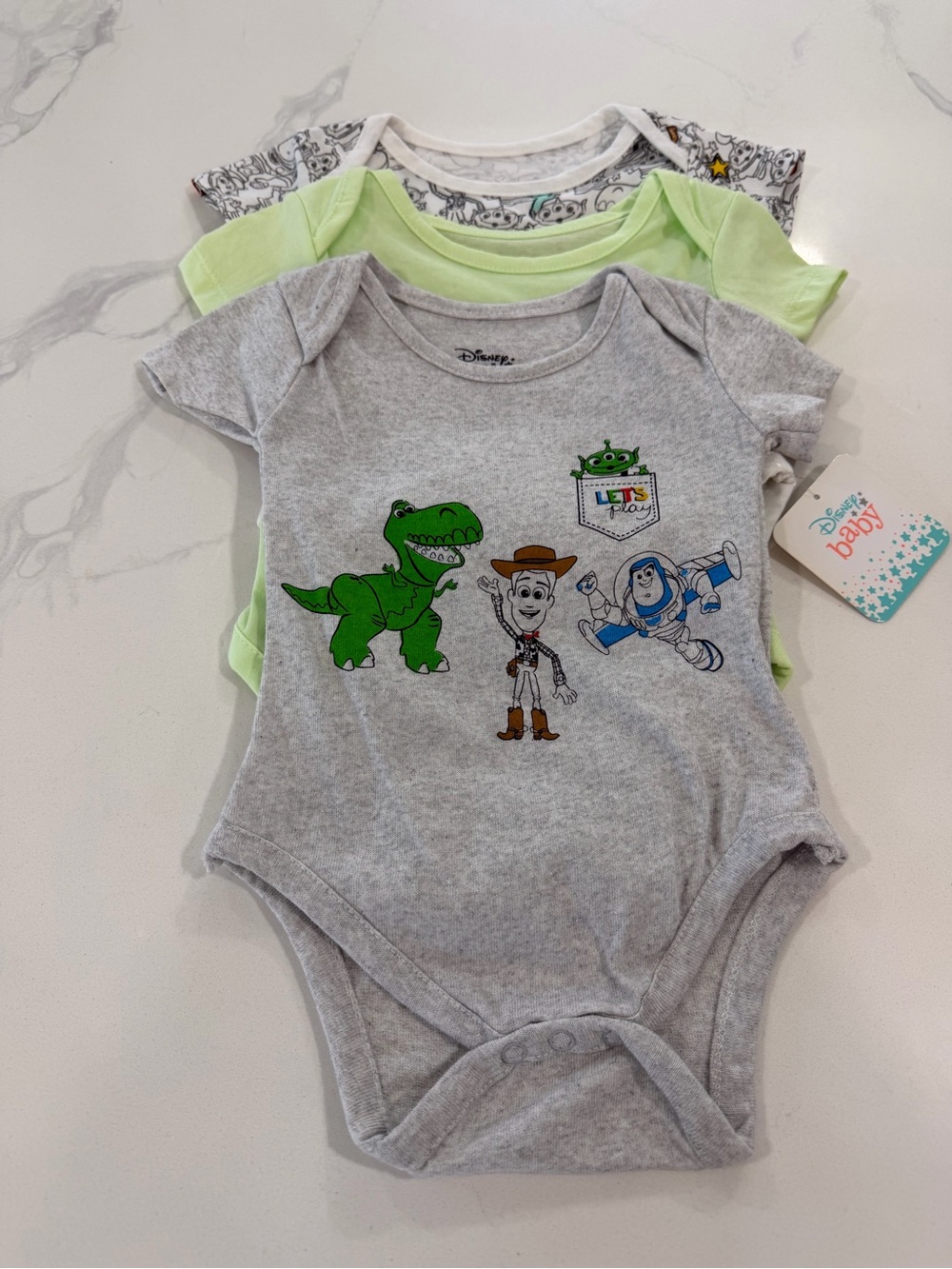 Disney Grey and Green Toy Story Graphic One-Piece Bodysuit - 3-Pack
